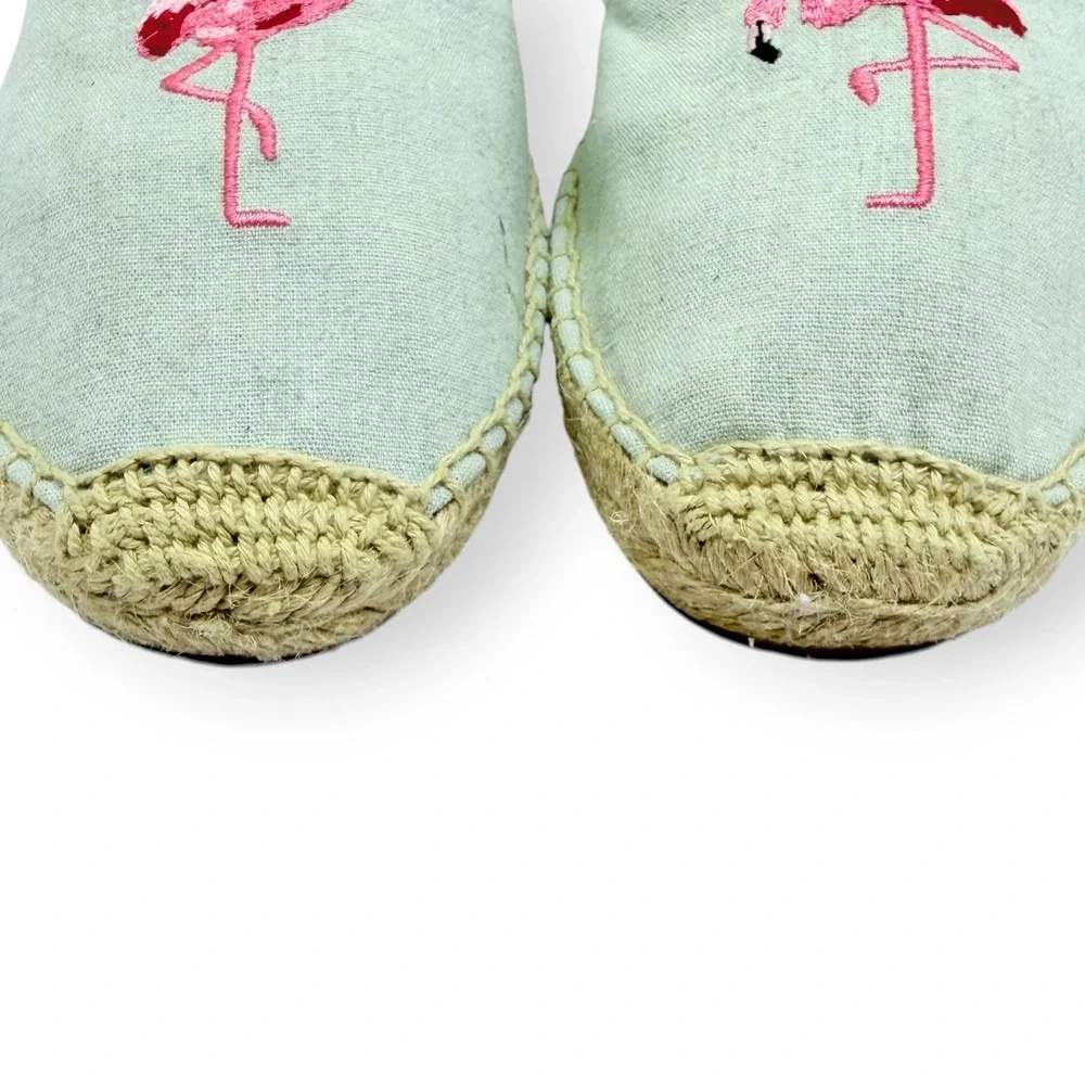 Soludos Flamingo Platform Espadrille Slip Ln Shoes Sz 8.5 Embroidered Summer